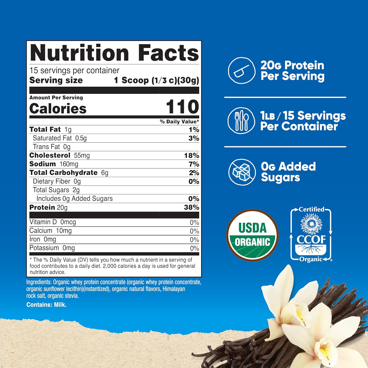 Organic French Vanilla Whey Protein Concentrate (1LB) - Nutricost, Gluten-Free & Non-GMO