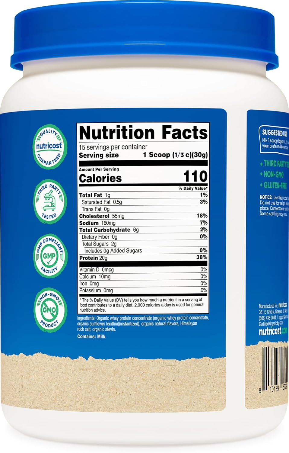 Organic French Vanilla Whey Protein Concentrate (1LB) - Nutricost, Gluten-Free & Non-GMO