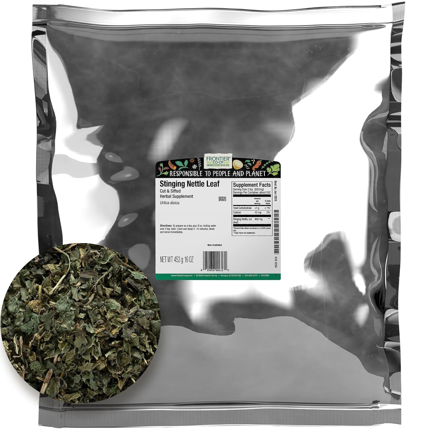 Organic Frontier Co-op Stinging Nettle Leaf - 1lb Cut and Sifted