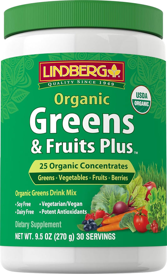Organic Fruit and Vegetable Powder | Greens Drink Mix | 9.5 oz | 28 Concentrates | Vegan, Non-GMO, Gluten Free