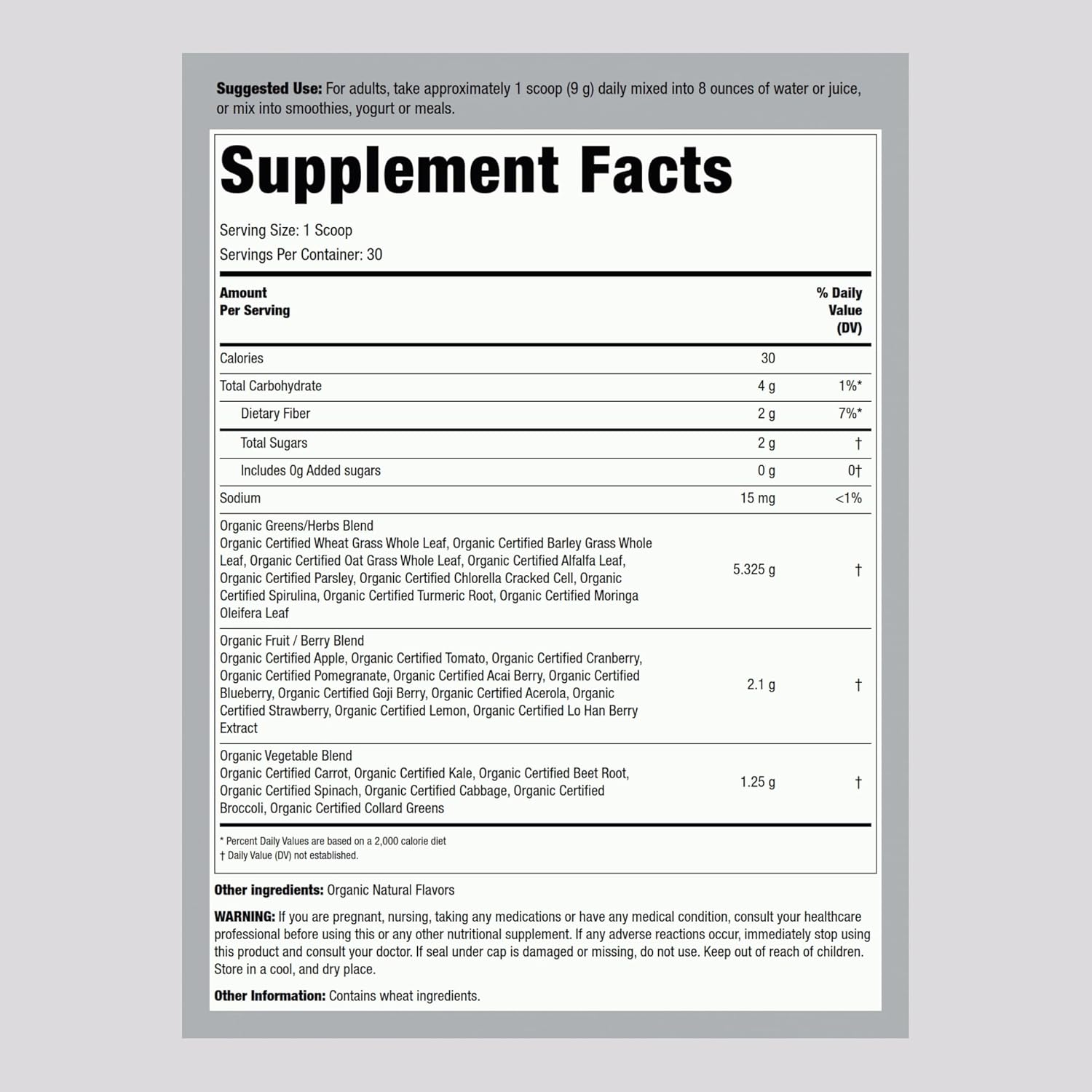 Organic Fruit and Vegetable Powder | Greens Drink Mix | 9.5 oz | 28 Concentrates | Vegan, Non-GMO, Gluten Free