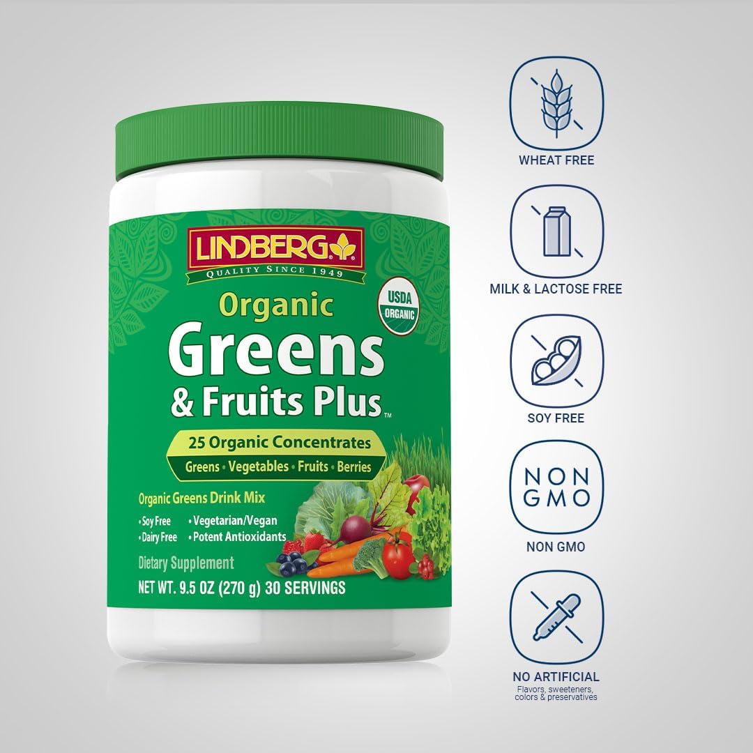 Organic Fruit and Vegetable Powder | Greens Drink Mix | 9.5 oz | 28 Concentrates | Vegan, Non-GMO, Gluten Free