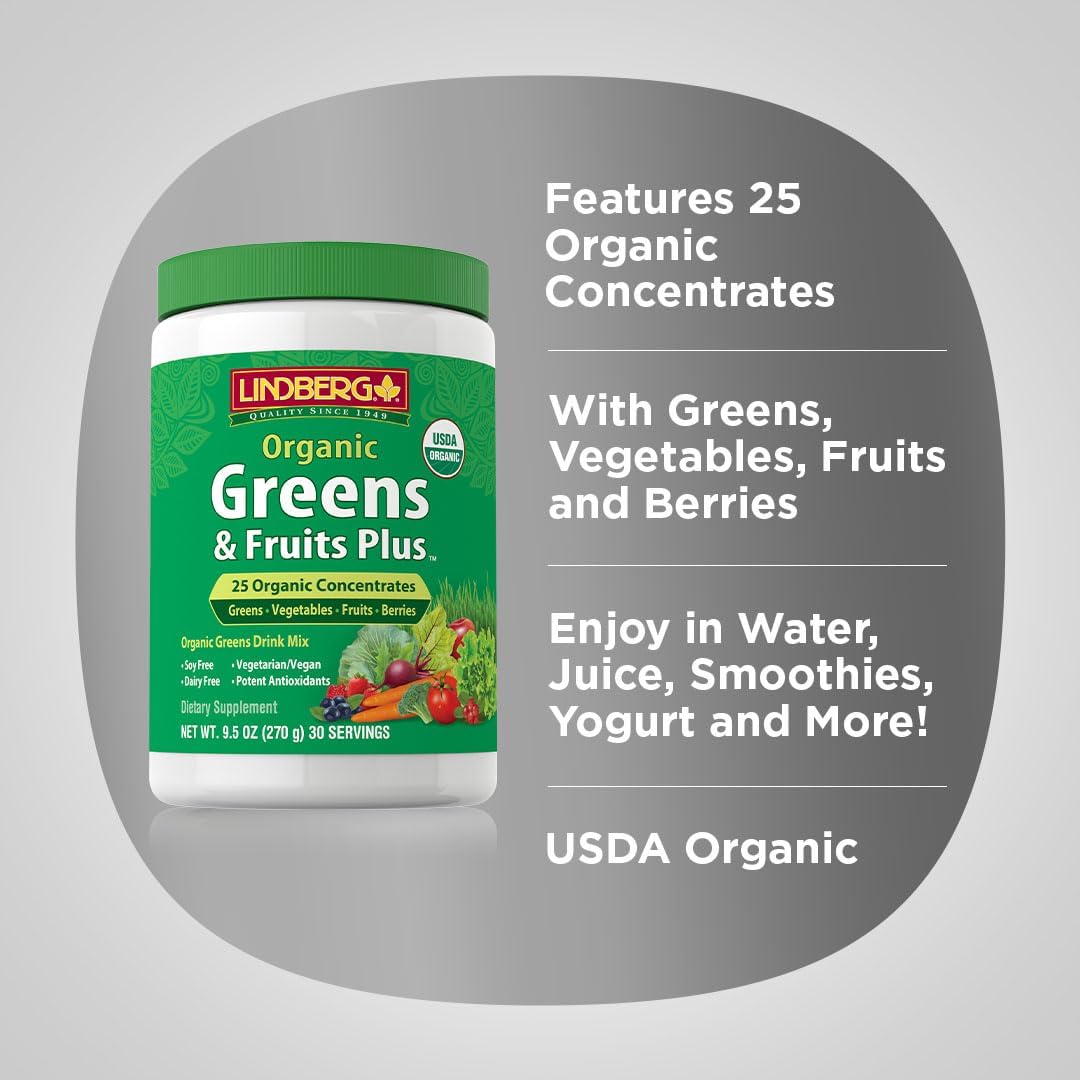 Organic Fruit and Vegetable Powder | Greens Drink Mix | 9.5 oz | 28 Concentrates | Vegan, Non-GMO, Gluten Free