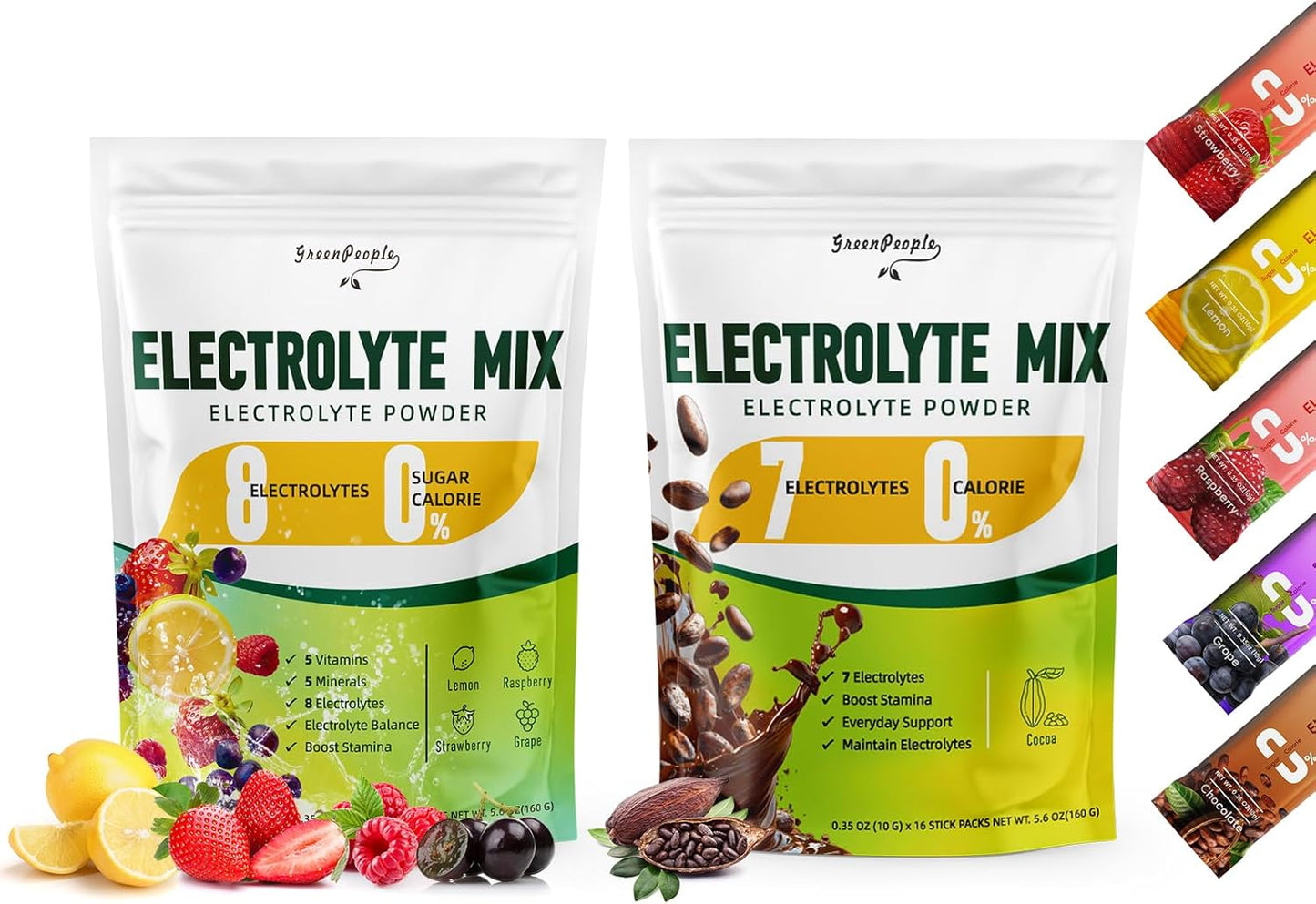 Organic Fruit Flavors & Cocoa Electrolyte Powder Packets for Hydration