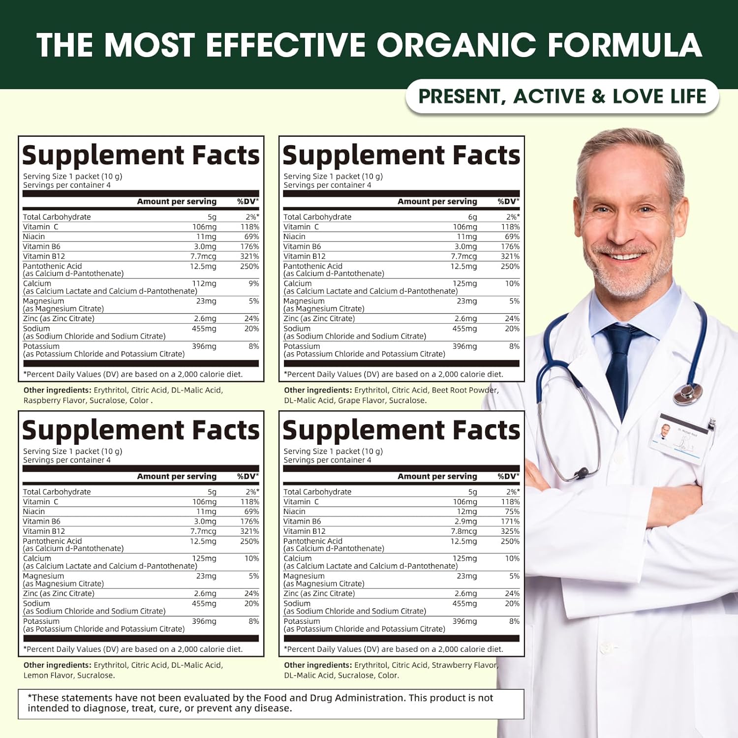 Organic Fruit Flavors & Cocoa Electrolyte Powder Packets for Hydration