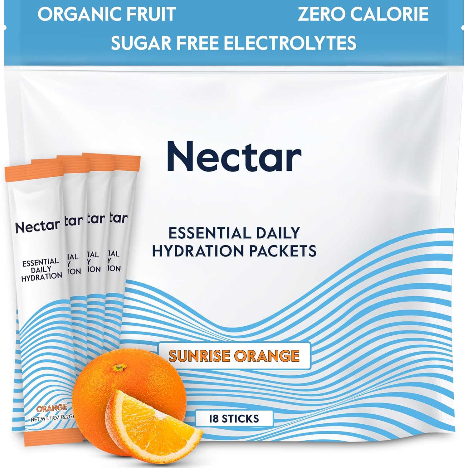 Organic Fruit Liquid Electrolyte Powder Packets for Dehydration Relief - Orange Flavored Hydration Packets - No Sugar or Calories - 18 Pack
