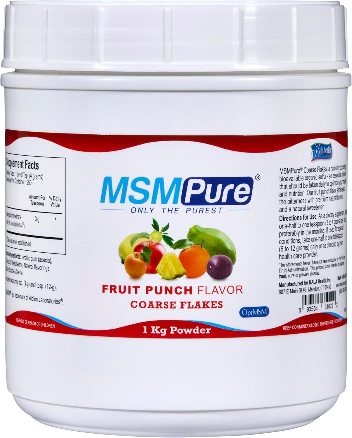 Organic Fruit Punch Flavored MSM Powder Flakes for Joint Flexibility, Skin, Hair & Nail Support - 2.2 lb USA Made Crystals