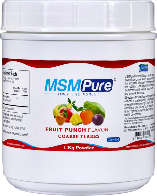 Organic Fruit Punch Flavored MSM Powder Flakes for Joint Flexibility, Skin, Hair & Nail Support - 2.2 lb USA Made Crystals