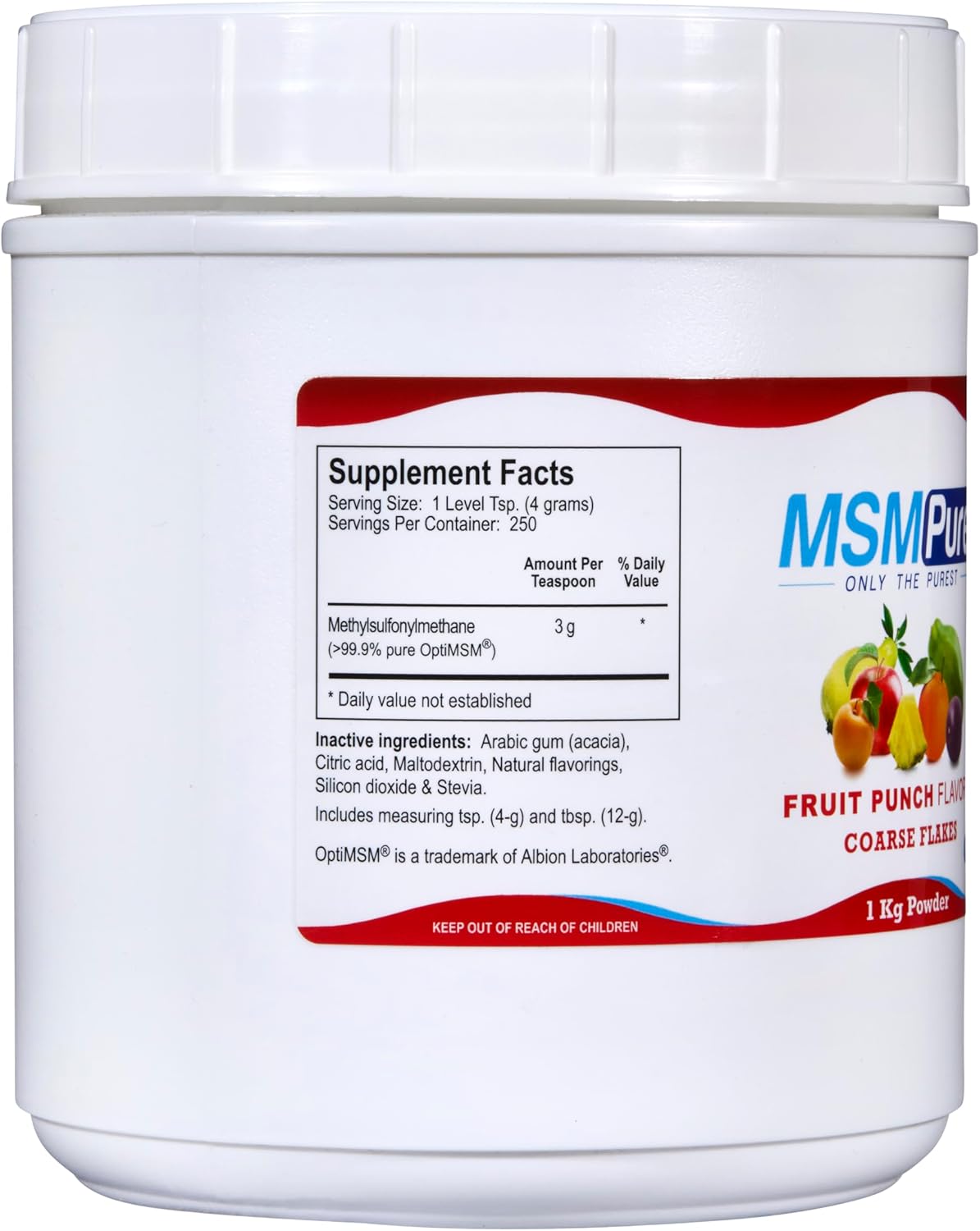 Organic Fruit Punch Flavored MSM Powder Flakes for Joint Flexibility, Skin, Hair & Nail Support - 2.2 lb USA Made Crystals