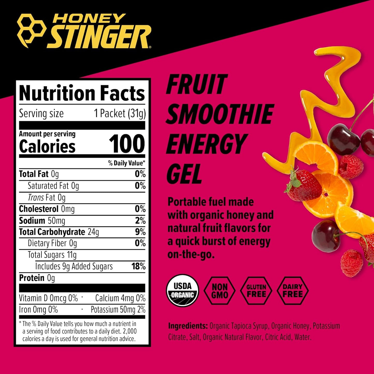 Organic Fruit Smoothie Energy Gel | Gluten and Caffeine Free | Sports Nutrition for Exercise, Running, and Performance | 12 Pack, 13.2 oz - BoostGo Australia