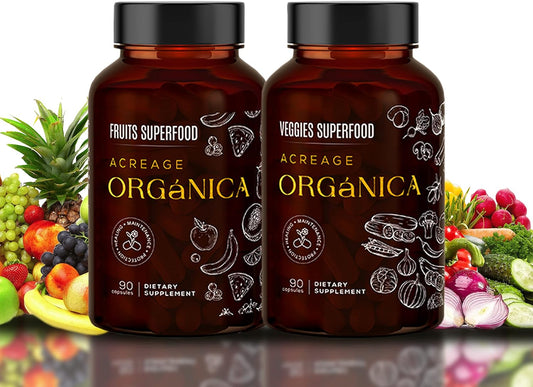 Organic Fruits and Vegetables Supplements - 36 Blend Superfood - 90 Fruit & 90 Veggie Capsules