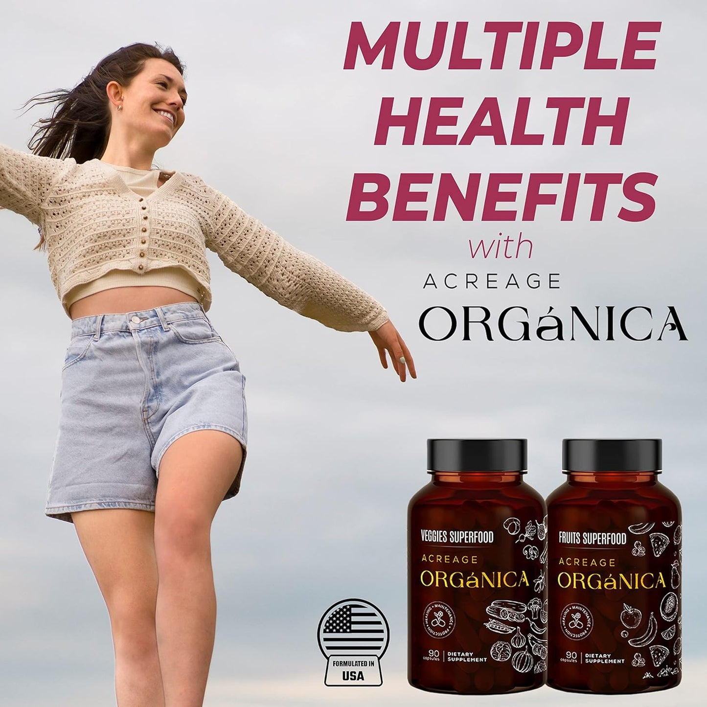 Organic Fruits and Vegetables Supplements - 36 Blend Superfood - 90 Fruit & 90 Veggie Capsules