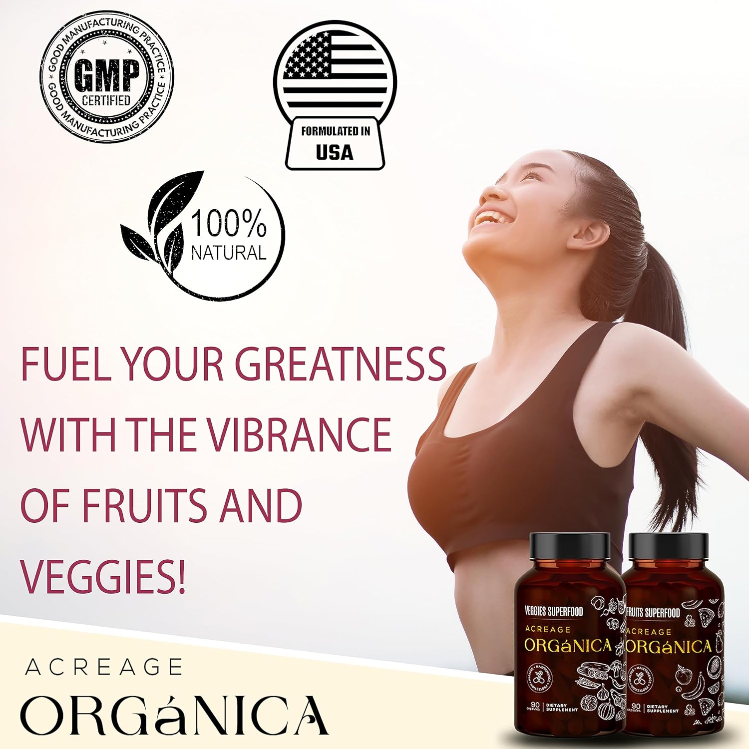 Organic Fruits and Vegetables Supplements - 36 Blend Superfood - 90 Fruit & 90 Veggie Capsules