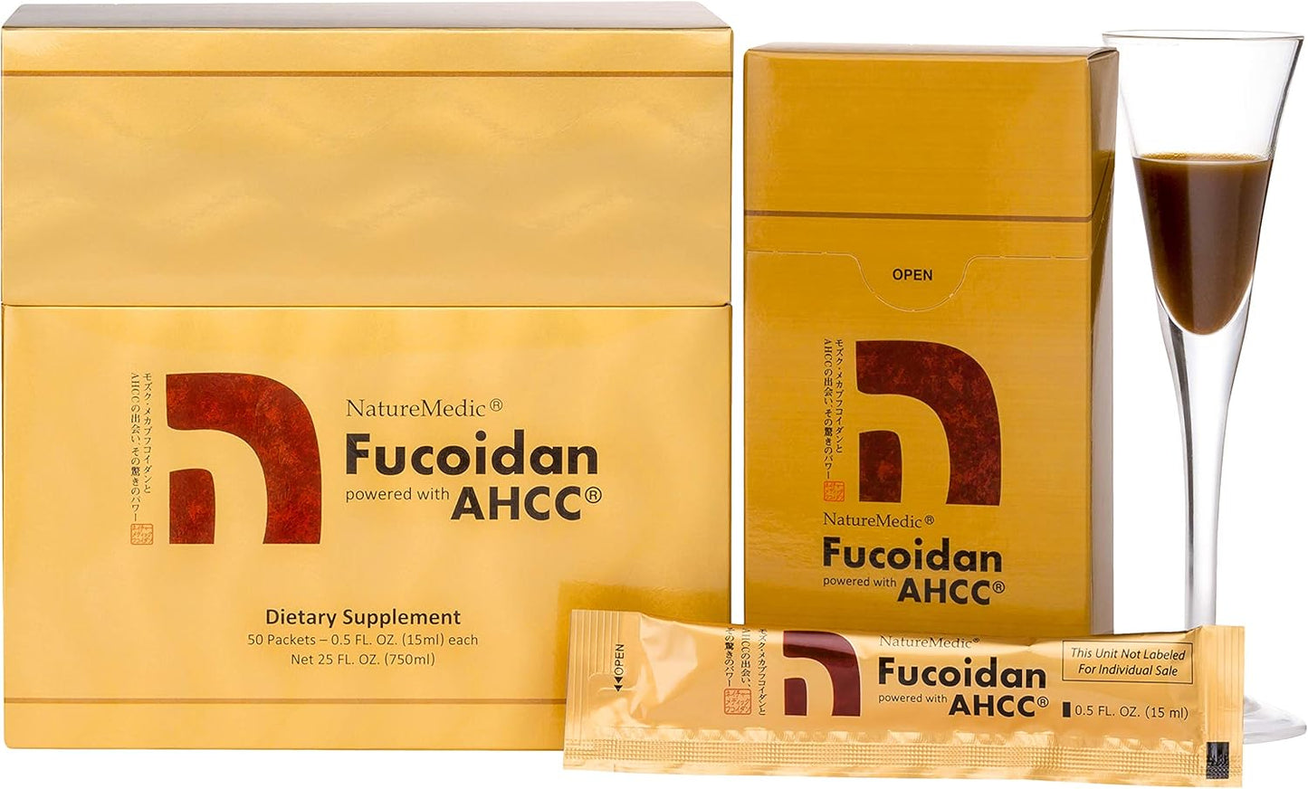 Organic Fucoidan & AHCC Immunity Supplement from Japan - High Purity Brown Seaweed Extract Packets (1 Box)