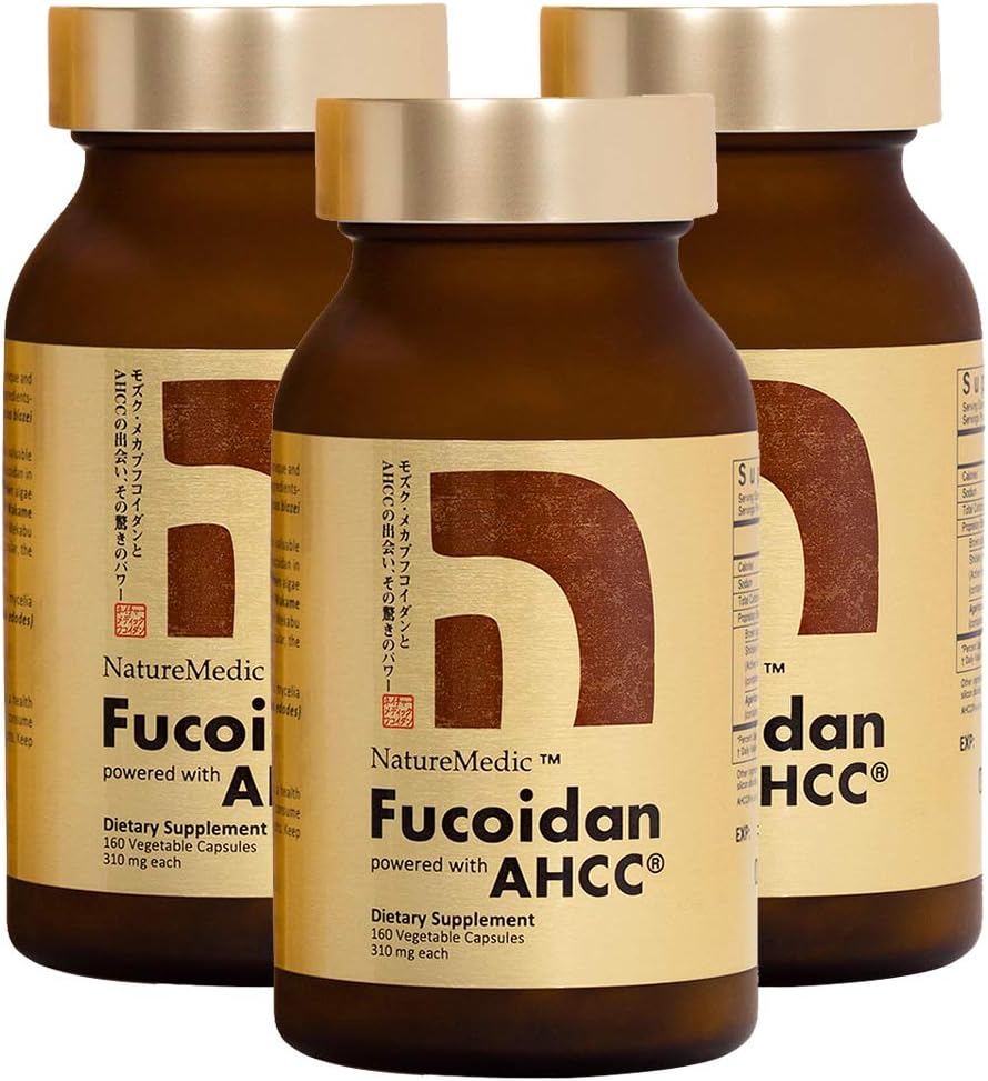 Organic Fucoidan AHCC Immunity Supplement with Brown Seaweed & Agaricus - 3 Bottles, 480 Capsules from Japan