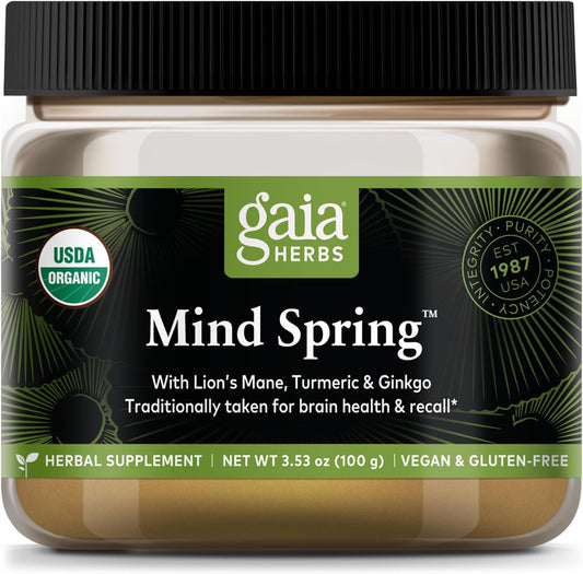 Organic Gaia Herbs Lion's Mane & Turmeric Powder for Brain Health - Herbal Mushroom Supplement - USDA Certified - 3.53 Oz