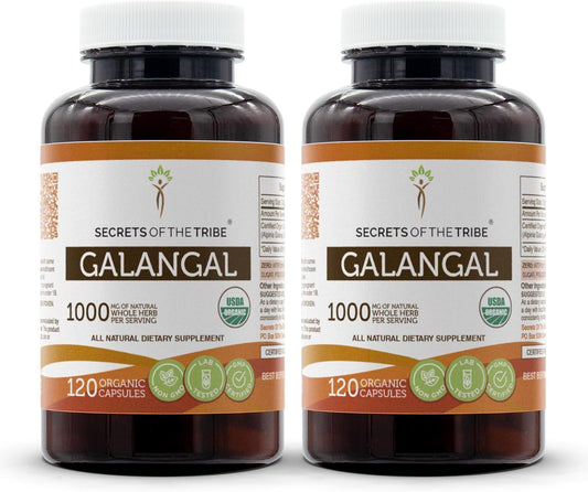 Organic Galangal Root Capsules - Secrets of the Tribe - 1000 mg (2x120 Capsules)
