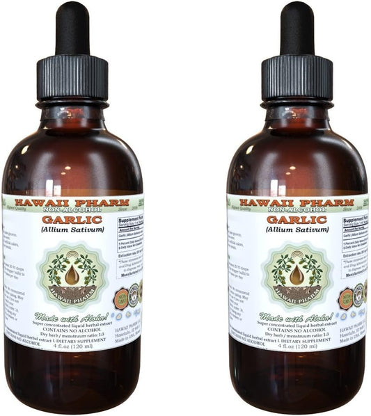 Organic Garlic Alcohol-Free Liquid Extract - 2x2 oz Glycerite Supplement by Hawaii Pharm