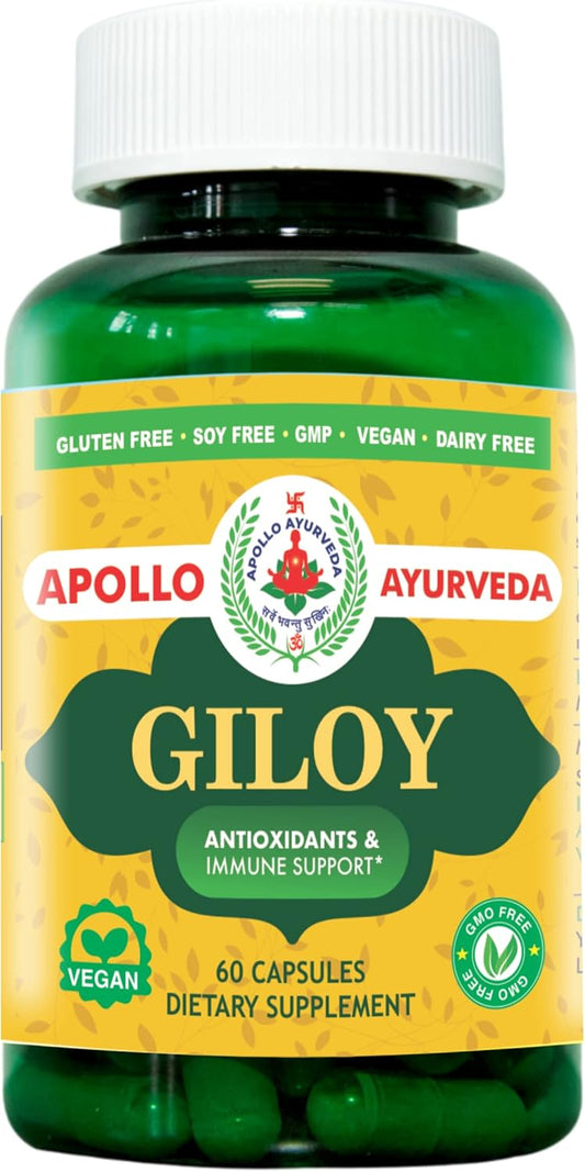 Organic Giloy (Guduchi) Powder Capsules for Immune Support & Energy - 60 Veg Capsules, Made in USA