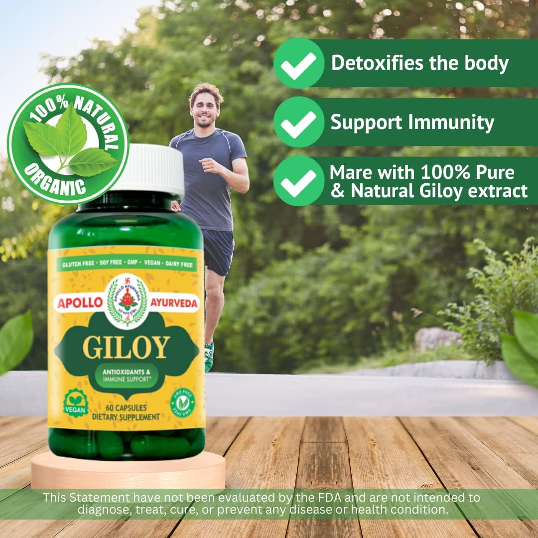 Organic Giloy (Guduchi) Powder Capsules for Immune Support & Energy - 60 Veg Capsules, Made in USA
