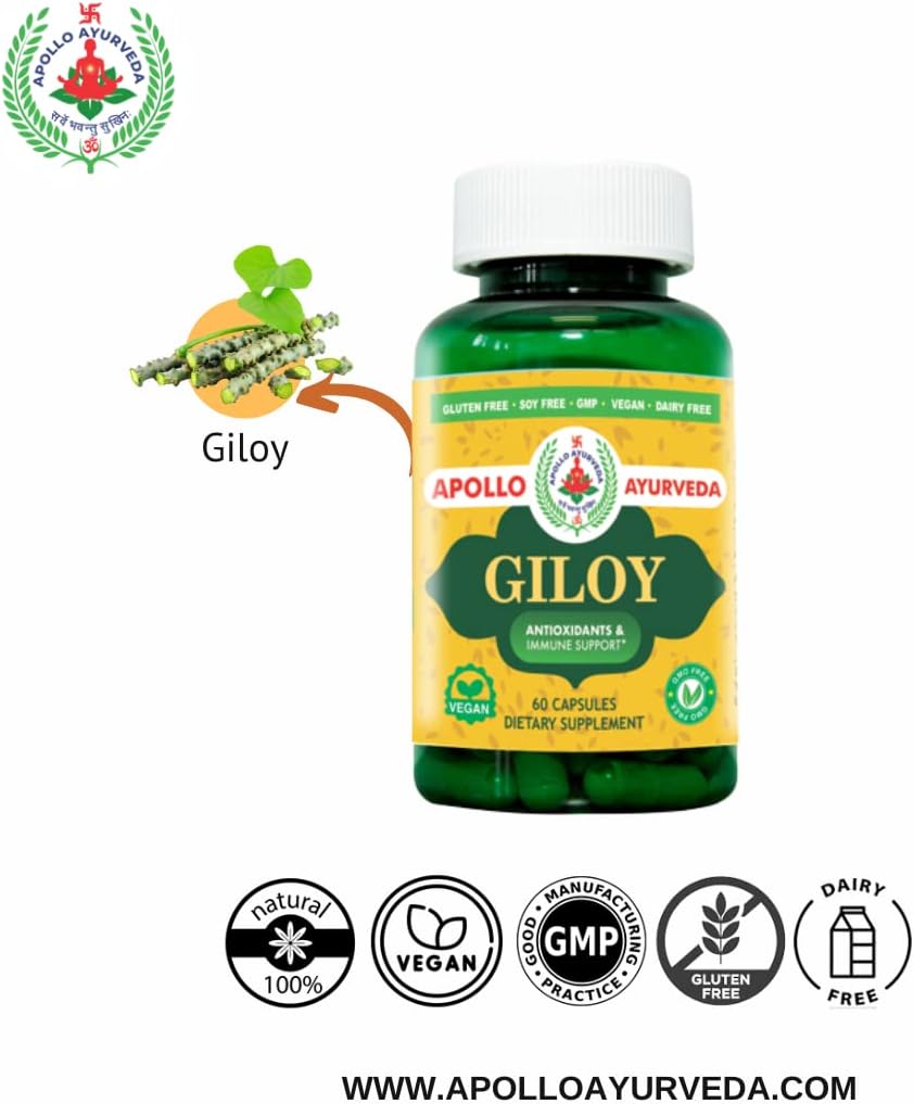 Organic Giloy (Guduchi) Powder Capsules for Immune Support & Energy - 60 Veg Capsules, Made in USA