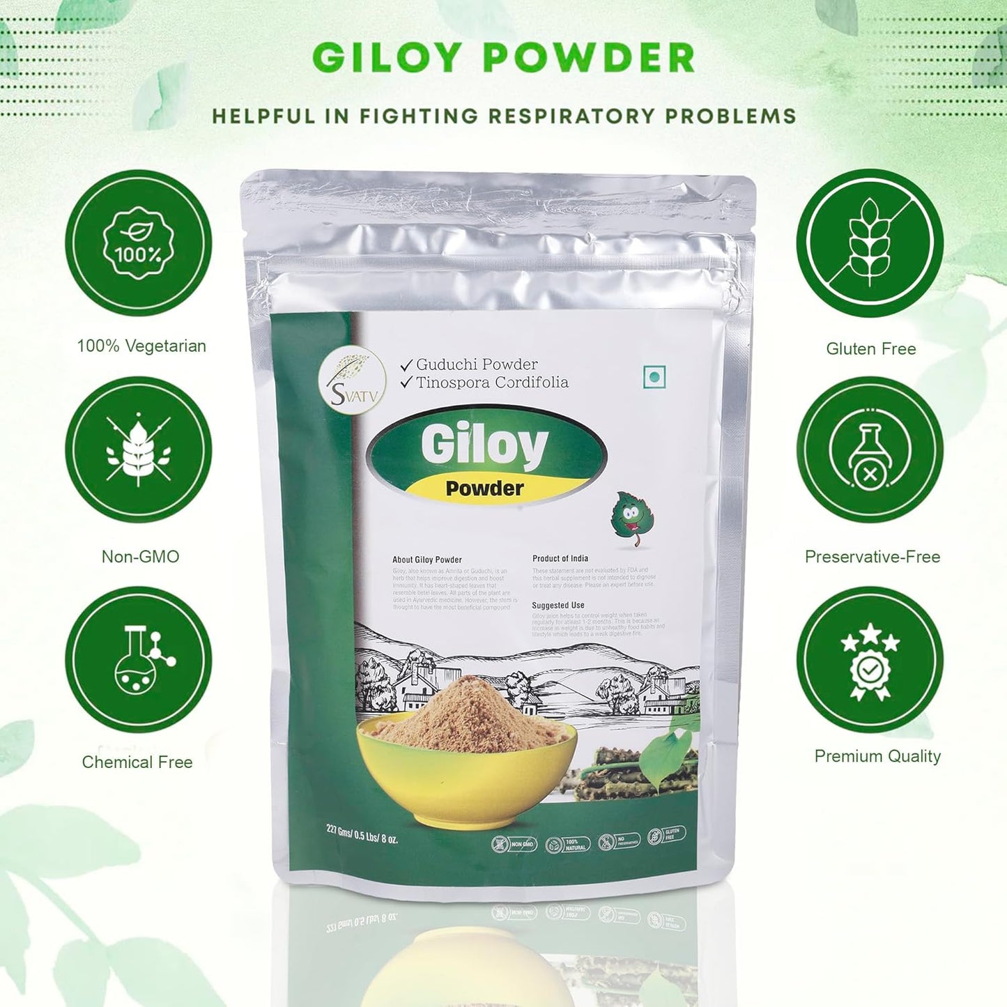 Organic Giloy Powder for Immune Support & Detox - Tinospora cordifolia Stem - 227g, 8oz, 0.5 Lbs