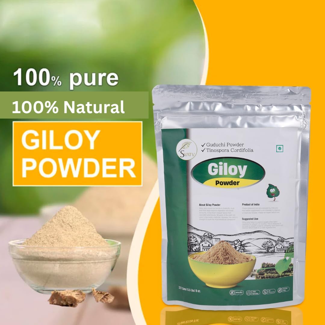 Organic Giloy Powder for Immune Support & Detox - Tinospora cordifolia Stem - 227g, 8oz, 0.5 Lbs