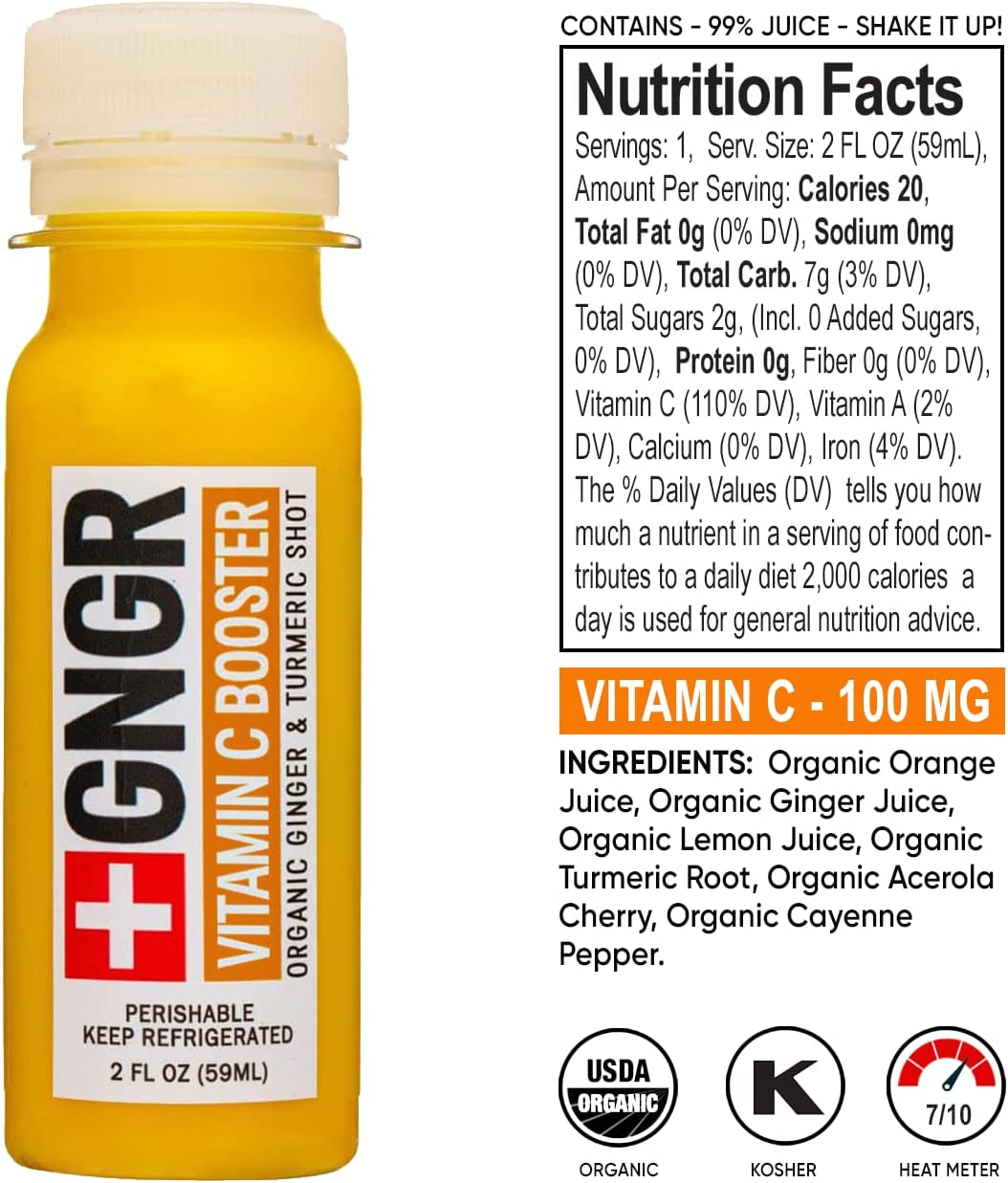 Organic Ginger Shots Variety Pack for Immune Support - Cold Pressed Shots for Digestive Health - USDA Certified - 24 Pack