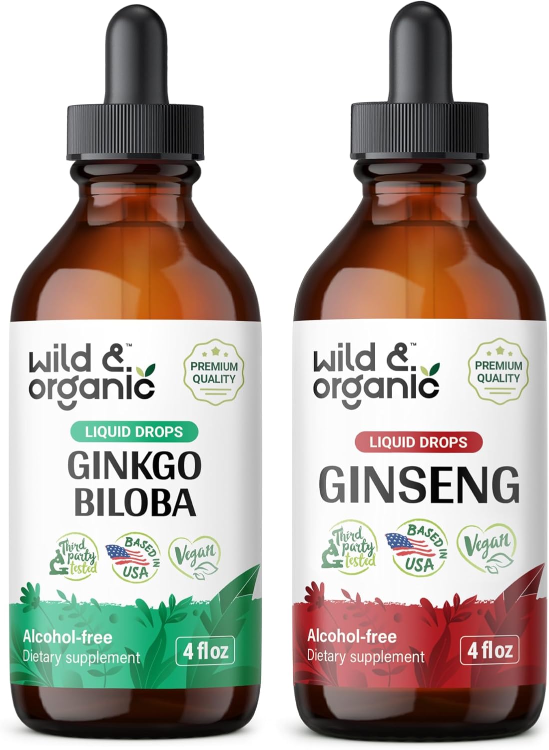Organic Ginkgo Biloba and Ginseng Tincture Bundle - 4 fl oz Each