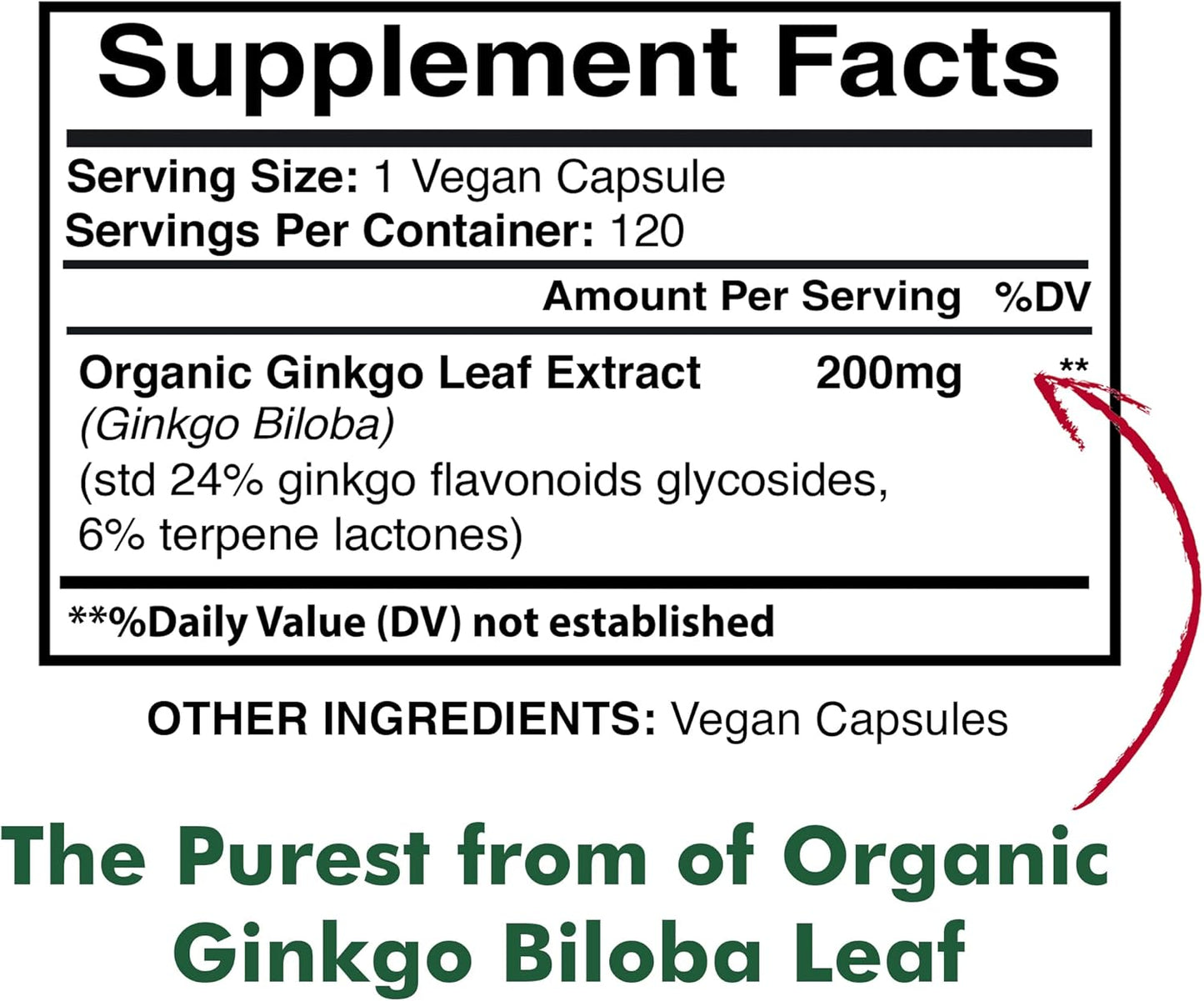 Organic Ginkgo Biloba Extract Capsules - 200mg, American Standard Supplements, Vegan Ginkgo Biloba Pills - 120 Count