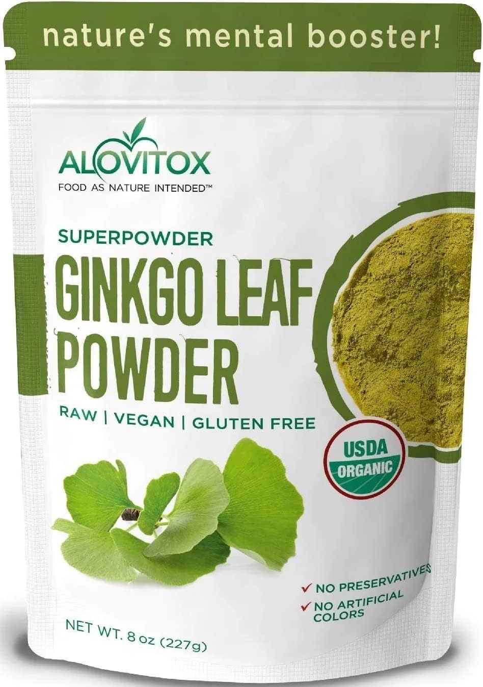 Organic Ginkgo Biloba Leaf Powder for Healthy Aging, Memory, Focus, and Mood Stability - 8oz Vegan Non-GMO Extract