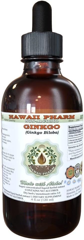 Organic Ginkgo Biloba Liquid Extract Herbal Supplement - Alcohol-Free 4 oz Bottle by Hawaii Pharm