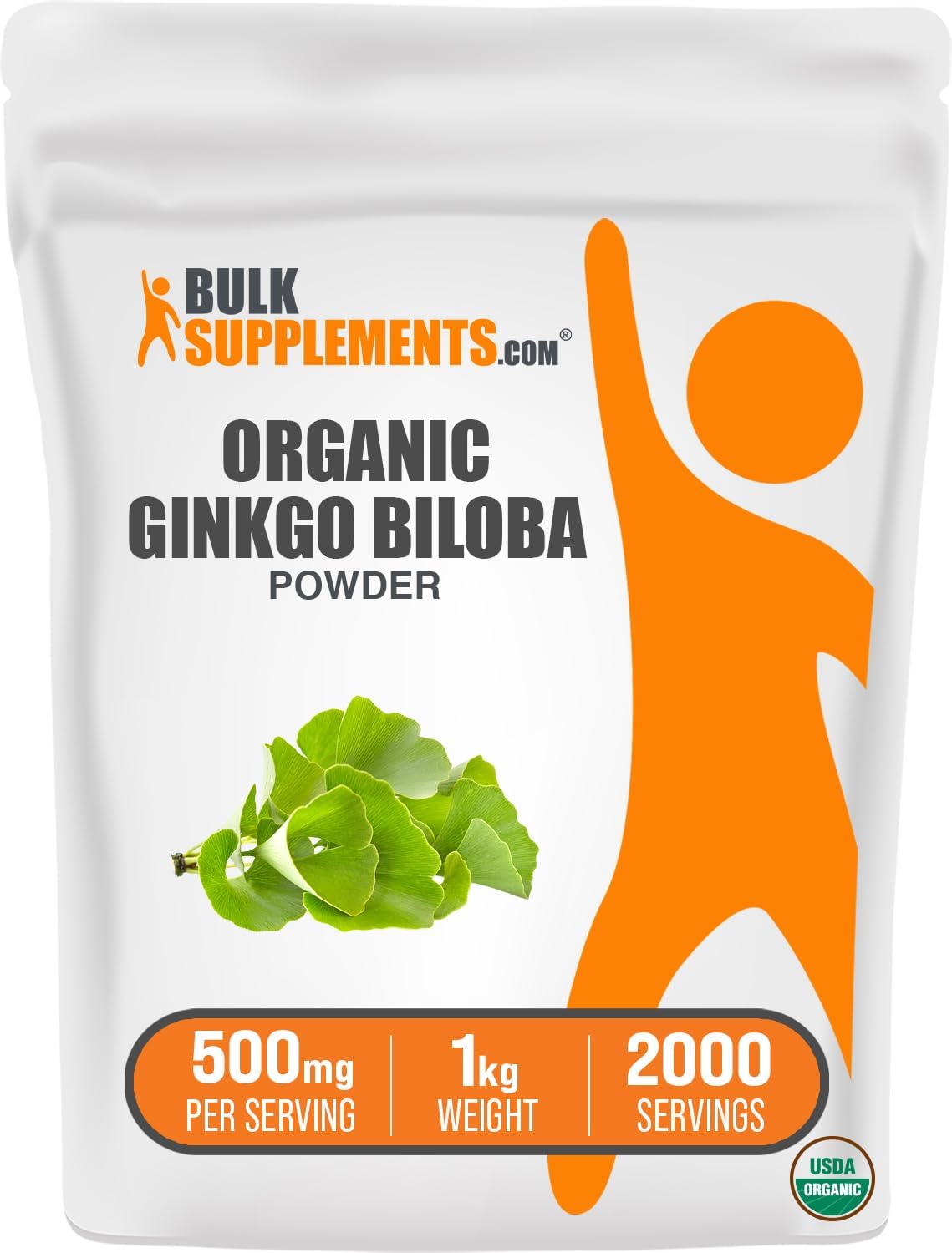Organic Ginkgo Biloba Powder - Pure Ginkgo Biloba Leaf Supplements - Vegan-Friendly - 500mg per Serving - 1kg (2.2 lbs) Pack