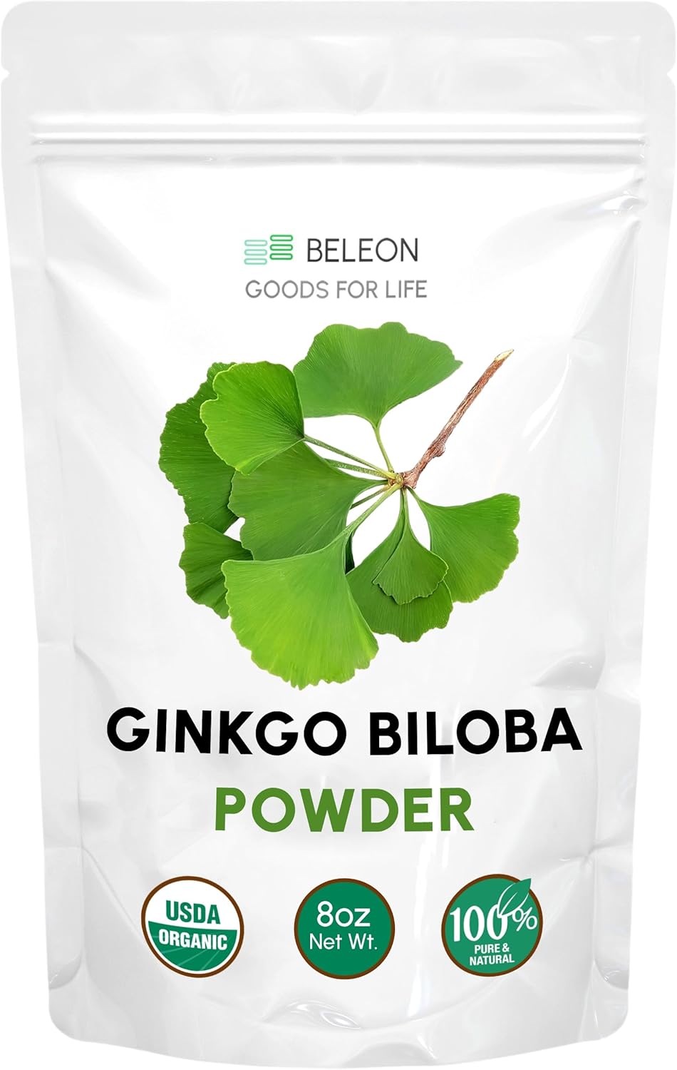 Organic Ginkgo Biloba Powder 8 oz - Pure Natural Supplement for Brain Support and Mental Alertness