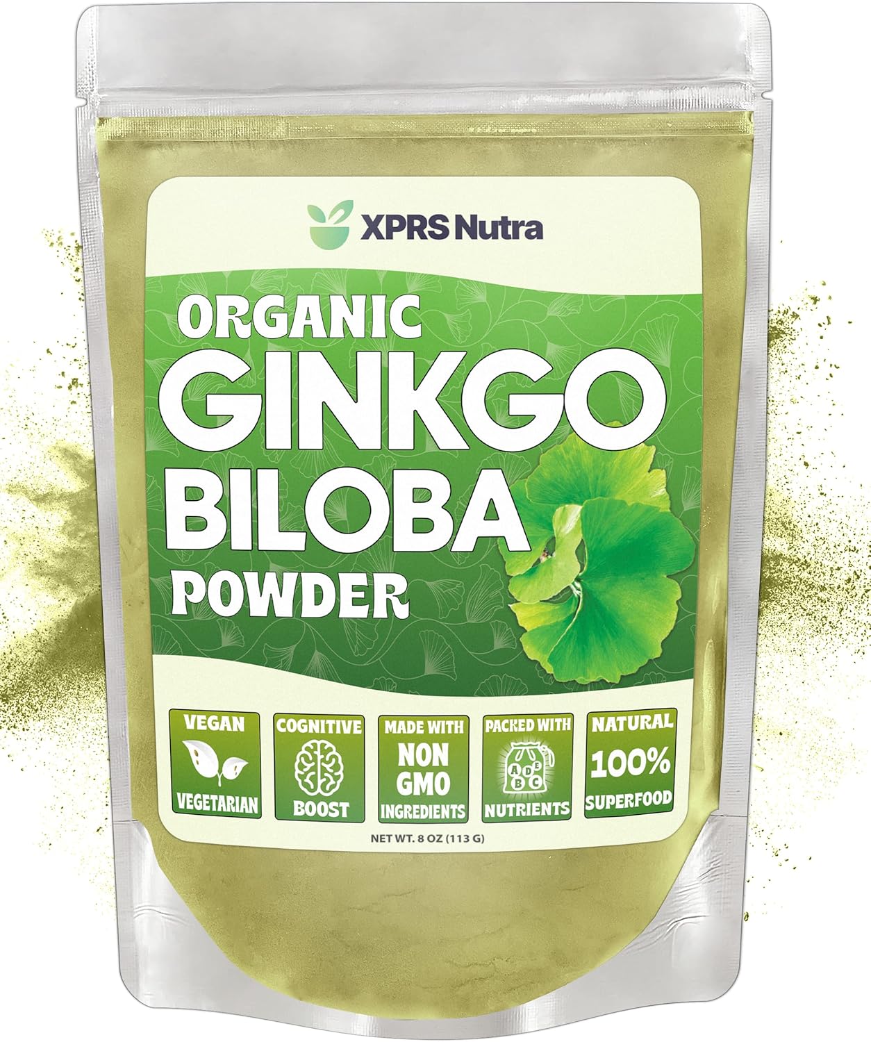 Organic Ginkgo Biloba Powder for Cognition and Immunity - Vegan-Friendly Supplement (8 oz)