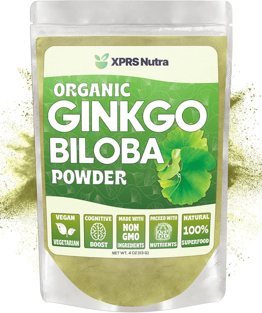 Organic Ginkgo Biloba Powder for Cognitive Support and Immunity - Vegan-Friendly Supplement (4 oz)