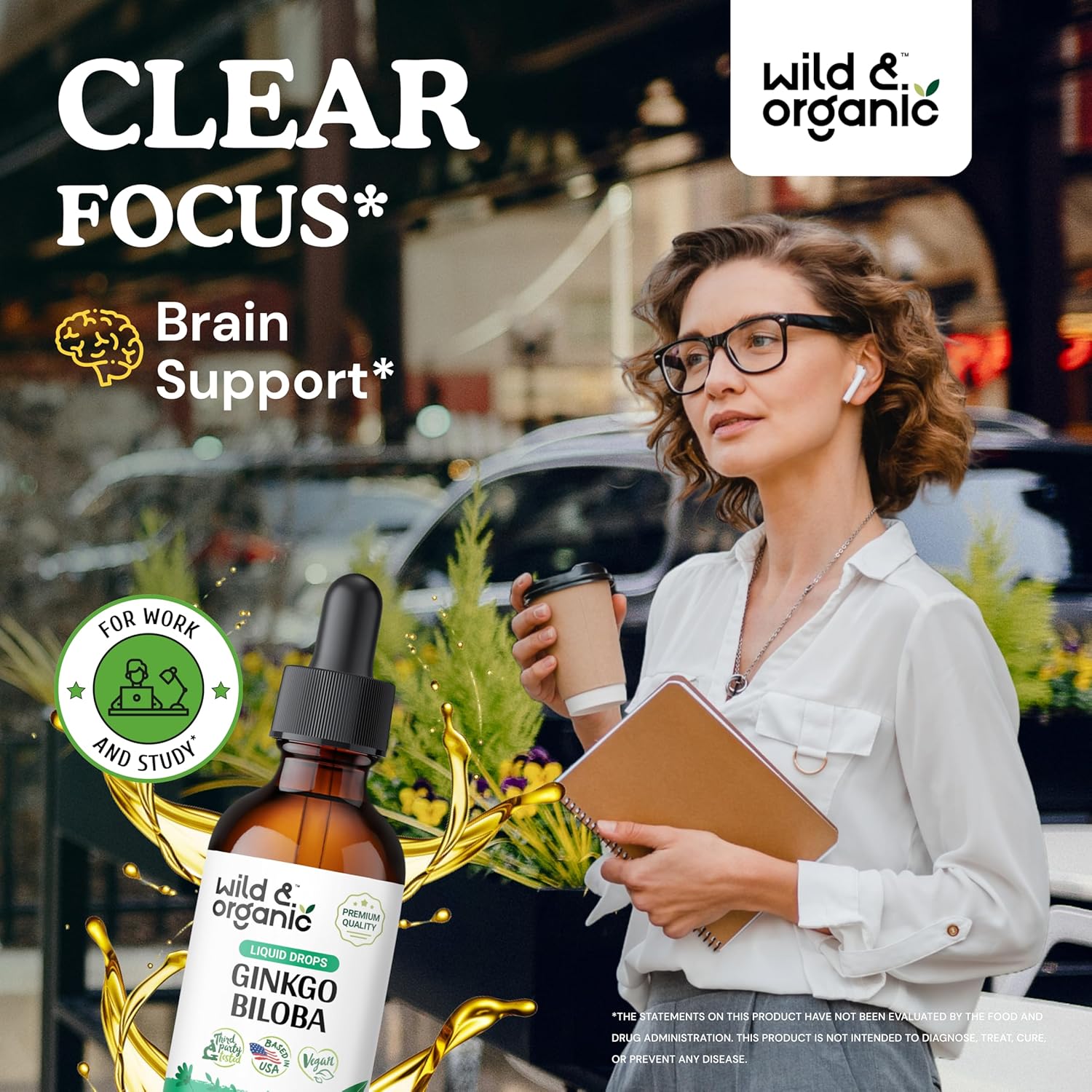 Organic Ginkgo Biloba Tincture for Brain Support - Vegan & Alcohol-Free Ginkgo Leaf Supplement - 2 fl oz Herbal Extract