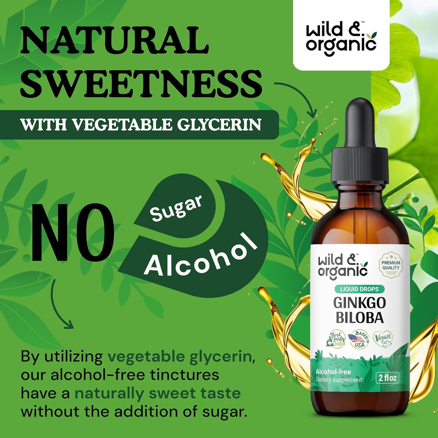 Organic Ginkgo Biloba Tincture for Brain Support - Vegan & Alcohol-Free Ginkgo Leaf Supplement - 2 fl oz Herbal Extract