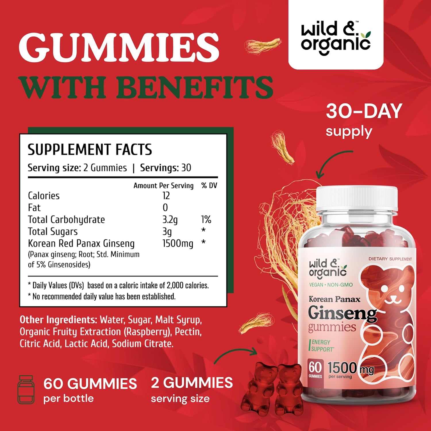 Organic Ginseng and Pine Bark Gummies - Natural Wild Ingredients for Wellness
