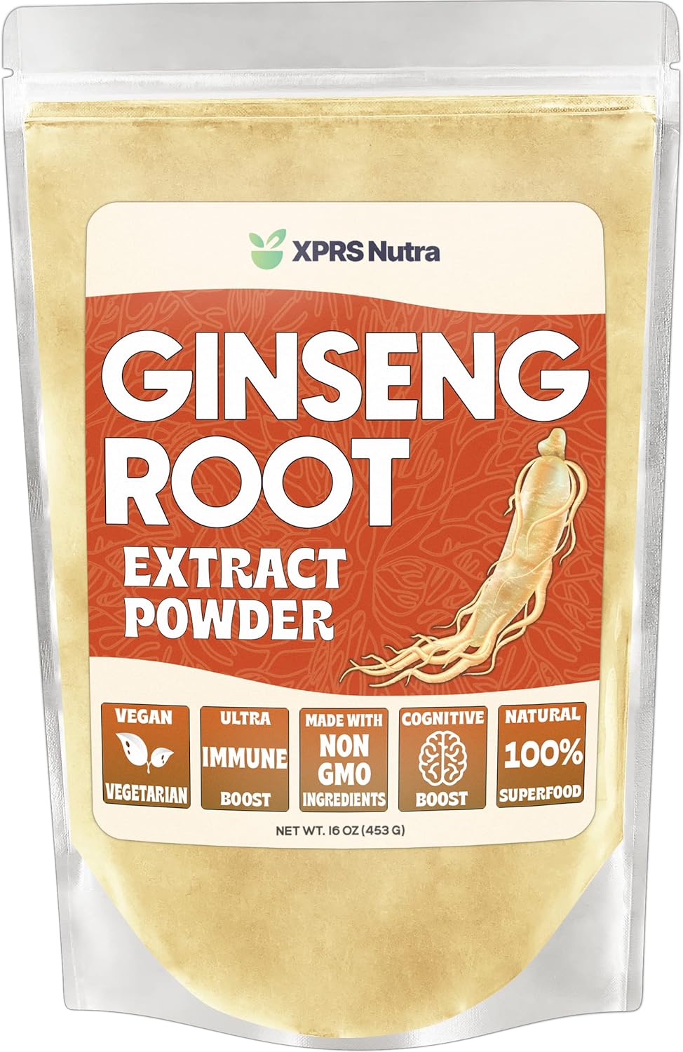 Organic Ginseng Root Extract Powder - Boost Cognitive Function, Physical Performance, and Immune System - Vegan Panax Ginseng Powder (16 oz)