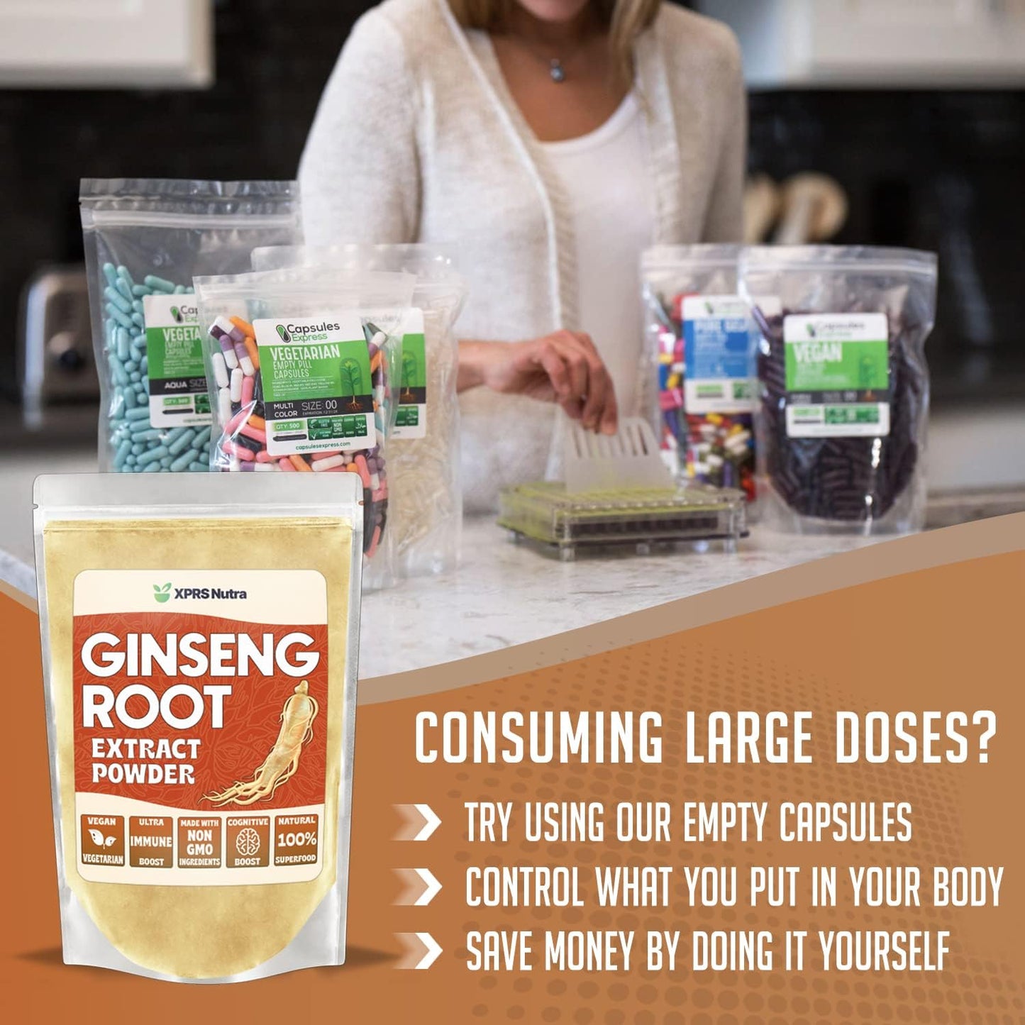 Organic Ginseng Root Extract Powder - Boost Cognitive Function, Physical Performance, and Immune System - Vegan Panax Ginseng Powder (16 oz)