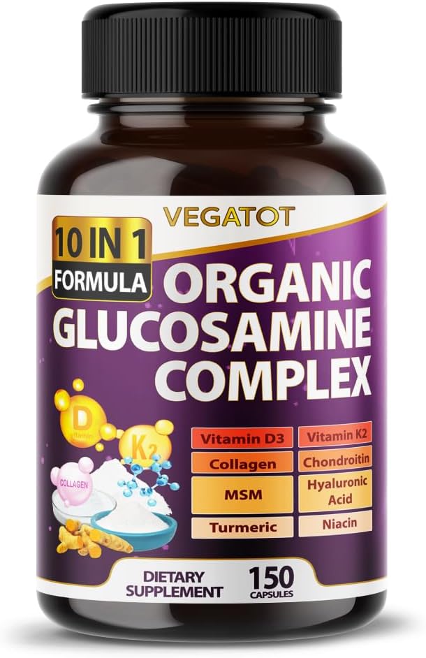 Organic Glucosamine Complex with Collagen - 10IN1 Formula for Joint and Bone Support - Chondroitin, MSM, Hyaluronic Acid - Made in USA (150 Count)