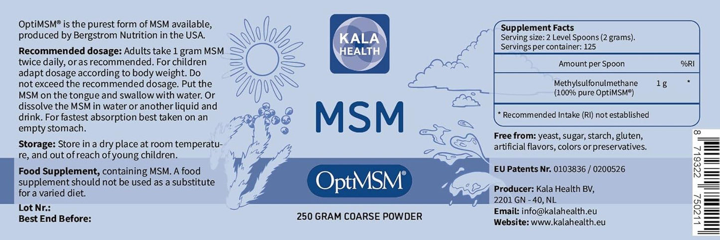 Organic Gluten-Free OptiMSM Sulfur Crystals Powder Supplement for Kids & Adults - Non-GMO Methylsulfonylmethane MSM Powder by Kala Health