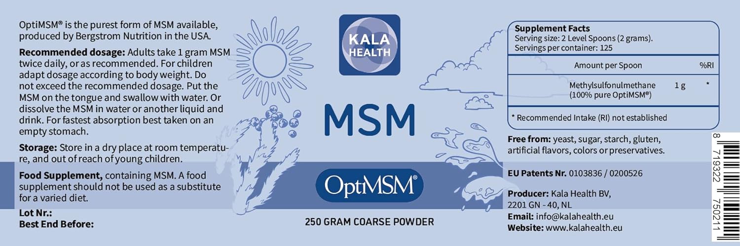 Organic Gluten-Free OptiMSM Sulfur Crystals Powder Supplement for Kids & Adults - Non-GMO Methylsulfonylmethane MSM Powder by Kala Health