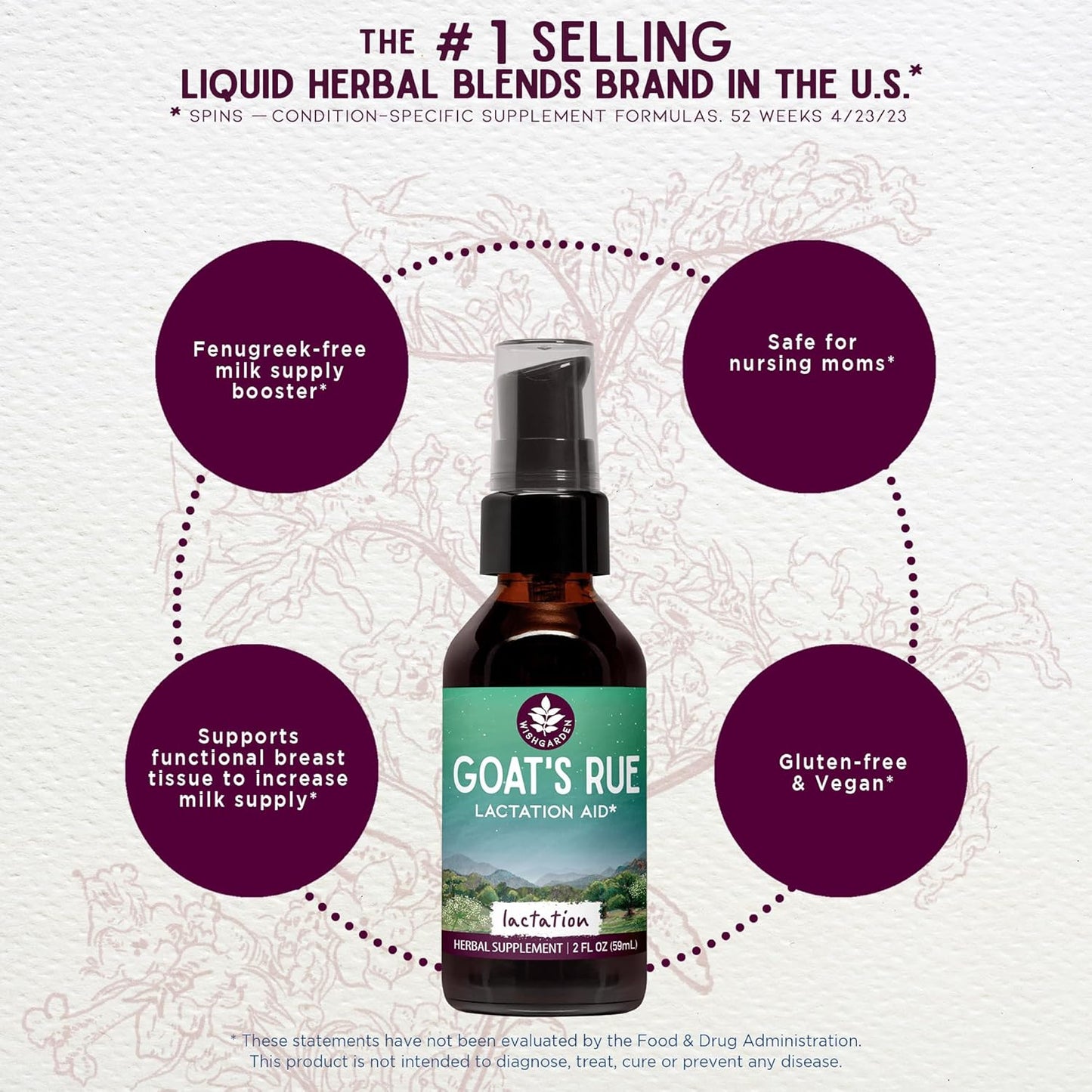 Organic Goat's Rue Lactation Supplement for Increased Breastmilk Supply - Herbal Tincture, Fenugreek-Free, 4oz