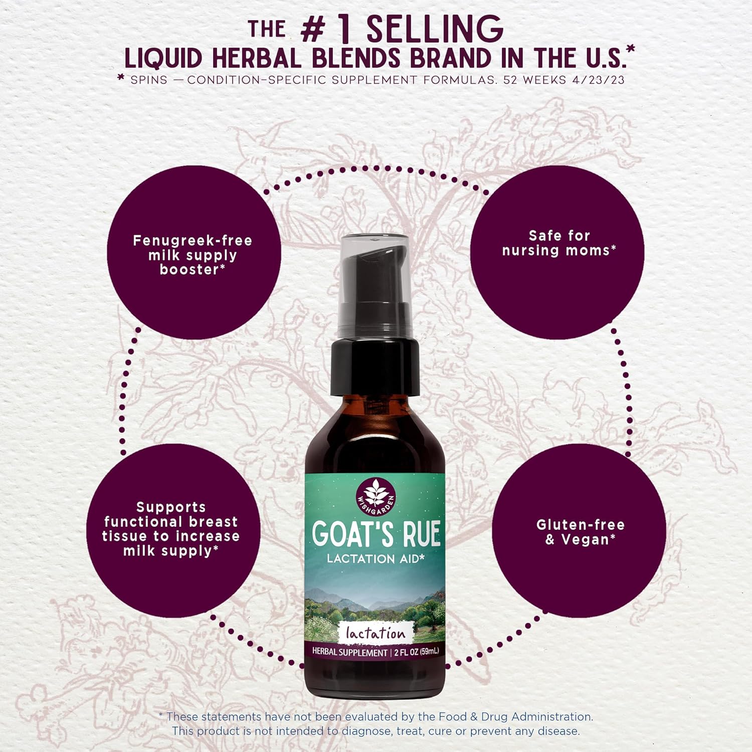 Organic Goat's Rue Lactation Supplement for Increased Breastmilk Supply - Herbal Tincture, Fenugreek-Free, 4oz