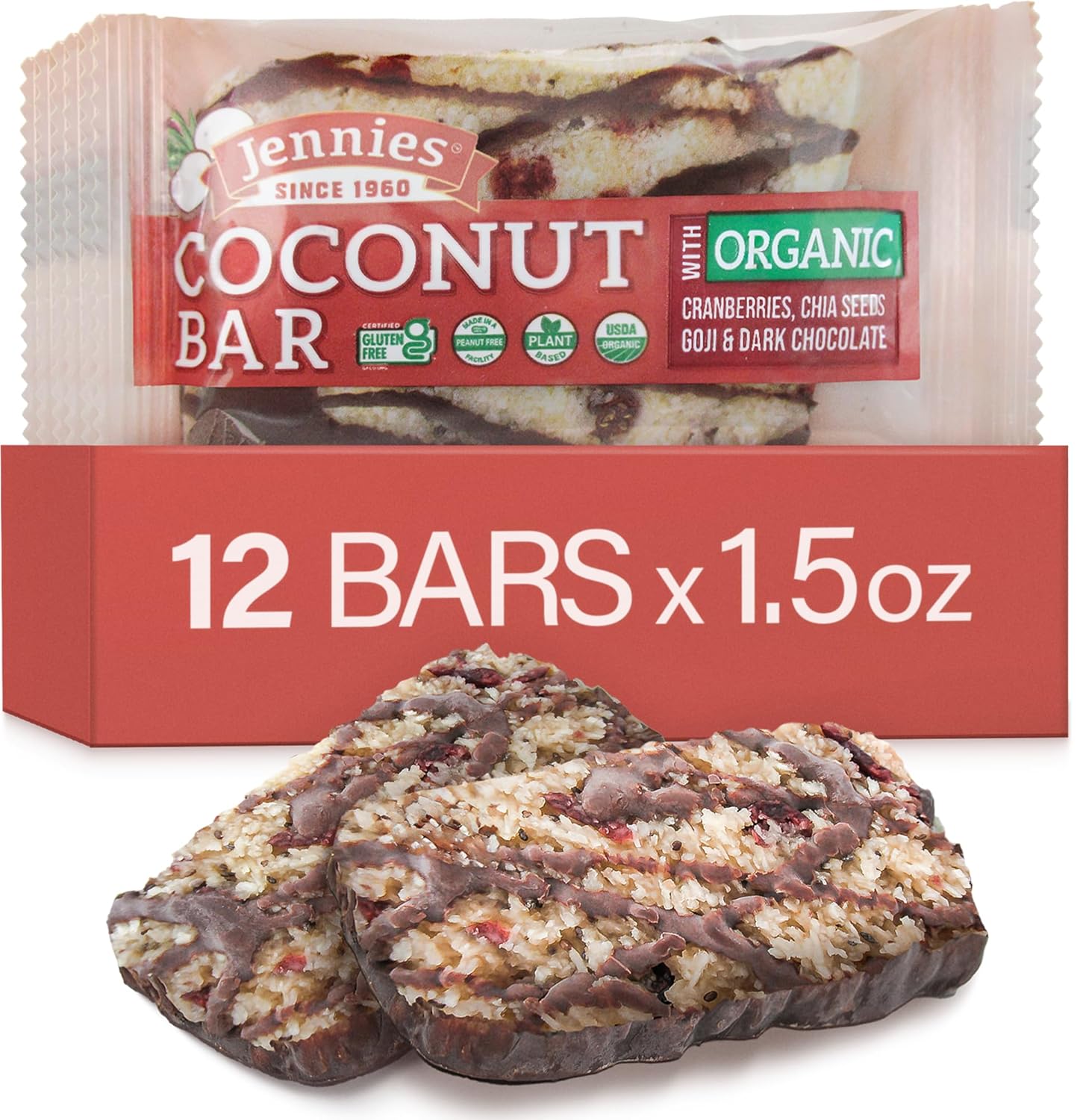 Organic Goji Moji Coconut Bars, 1.5oz (12 Pack) - Jennies Raw | Peanut & Gluten Free