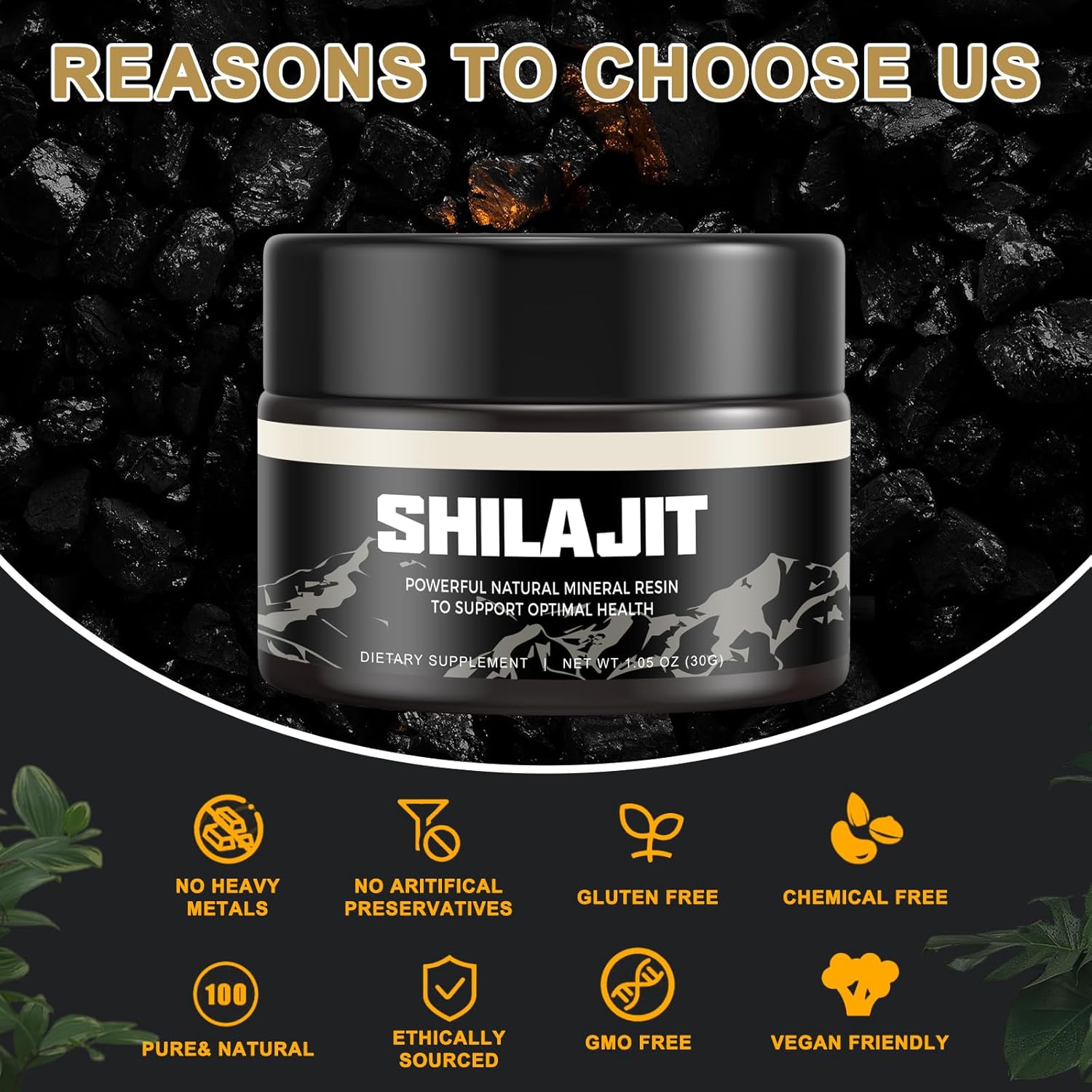 Organic Gold Grade Himalayan Shilajit Resin Supplement - Pure 100% Shilajit with 85+ Trace Minerals for Energy & Immunity - 2 Pack of 30g