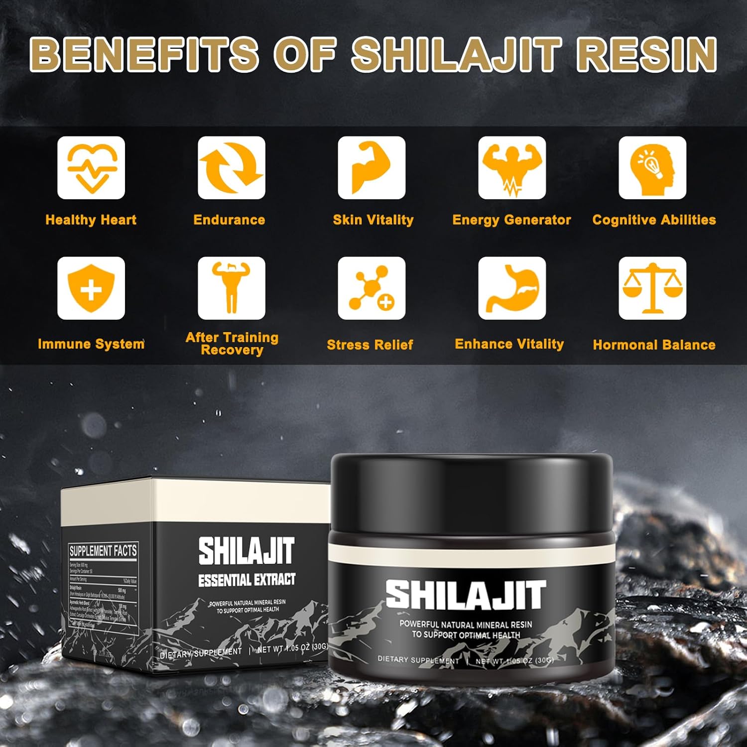 Organic Gold Grade Shilajit Resin Supplement - Pure Himalayan Scar Remover with 85+ Trace Minerals & Fulvic Acid for Energy, Immunity - 30g
