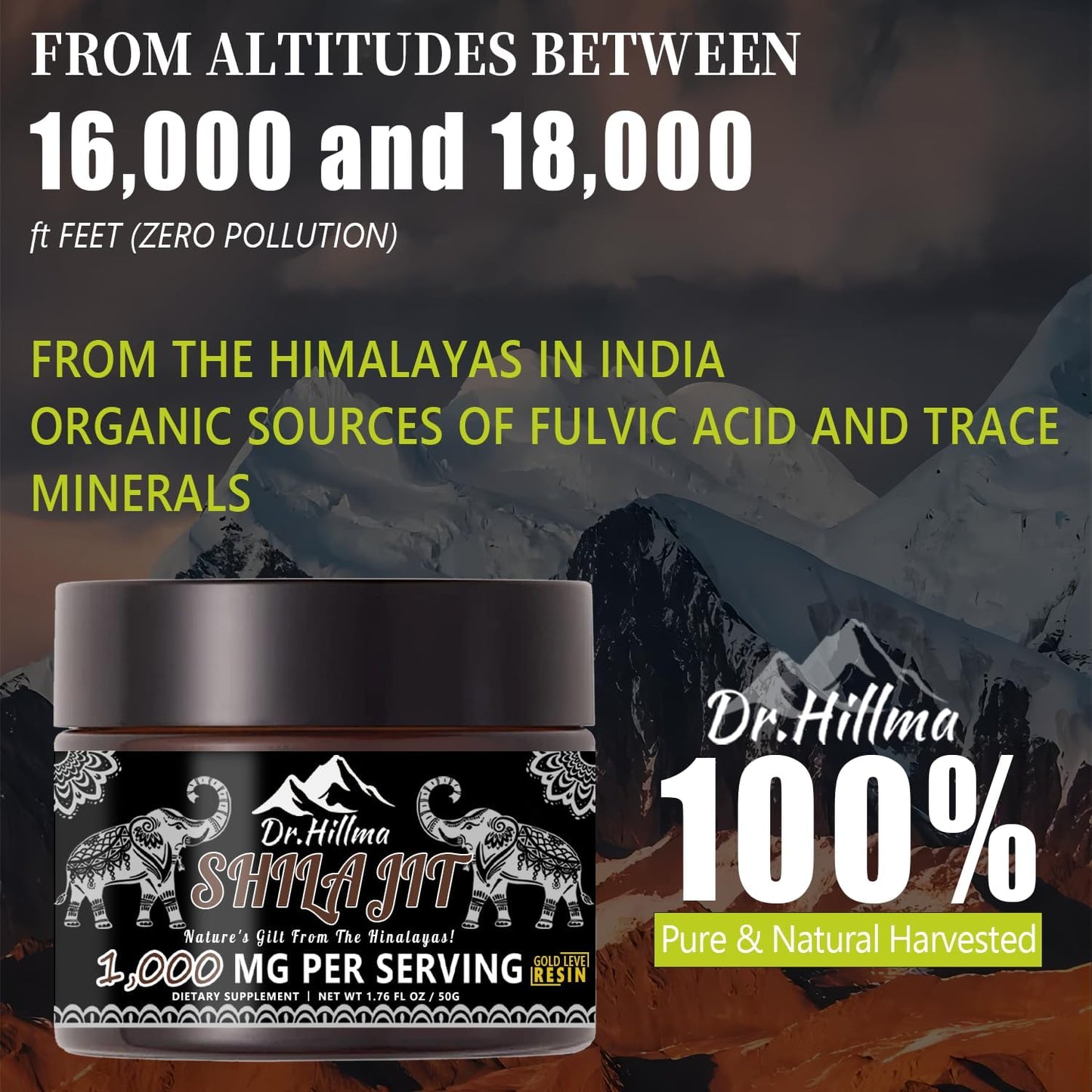 Organic Golden Grade A Shilajit Resin 1000mg x 2 Pack - High Potency Energy & Immune Support with Fulvic Acid - 50g